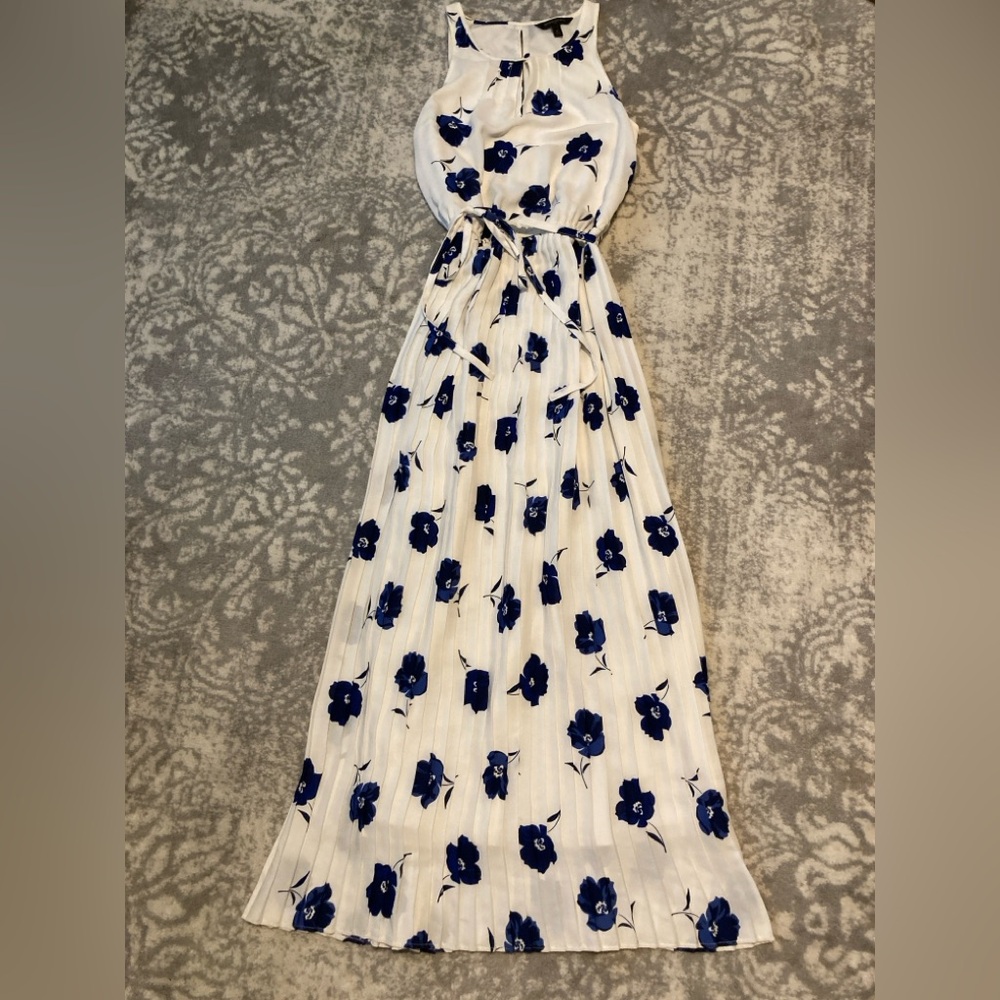 Banana Republic White and Blue Halter Maxi Sundress